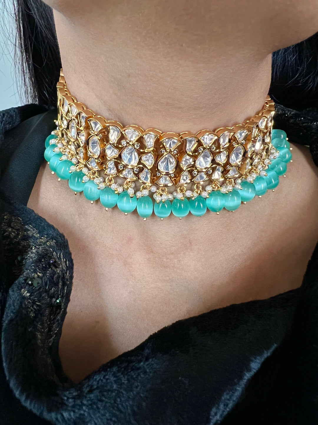 Beautiful Pearls and Kundan Choker with Statement Jhumka Earrings