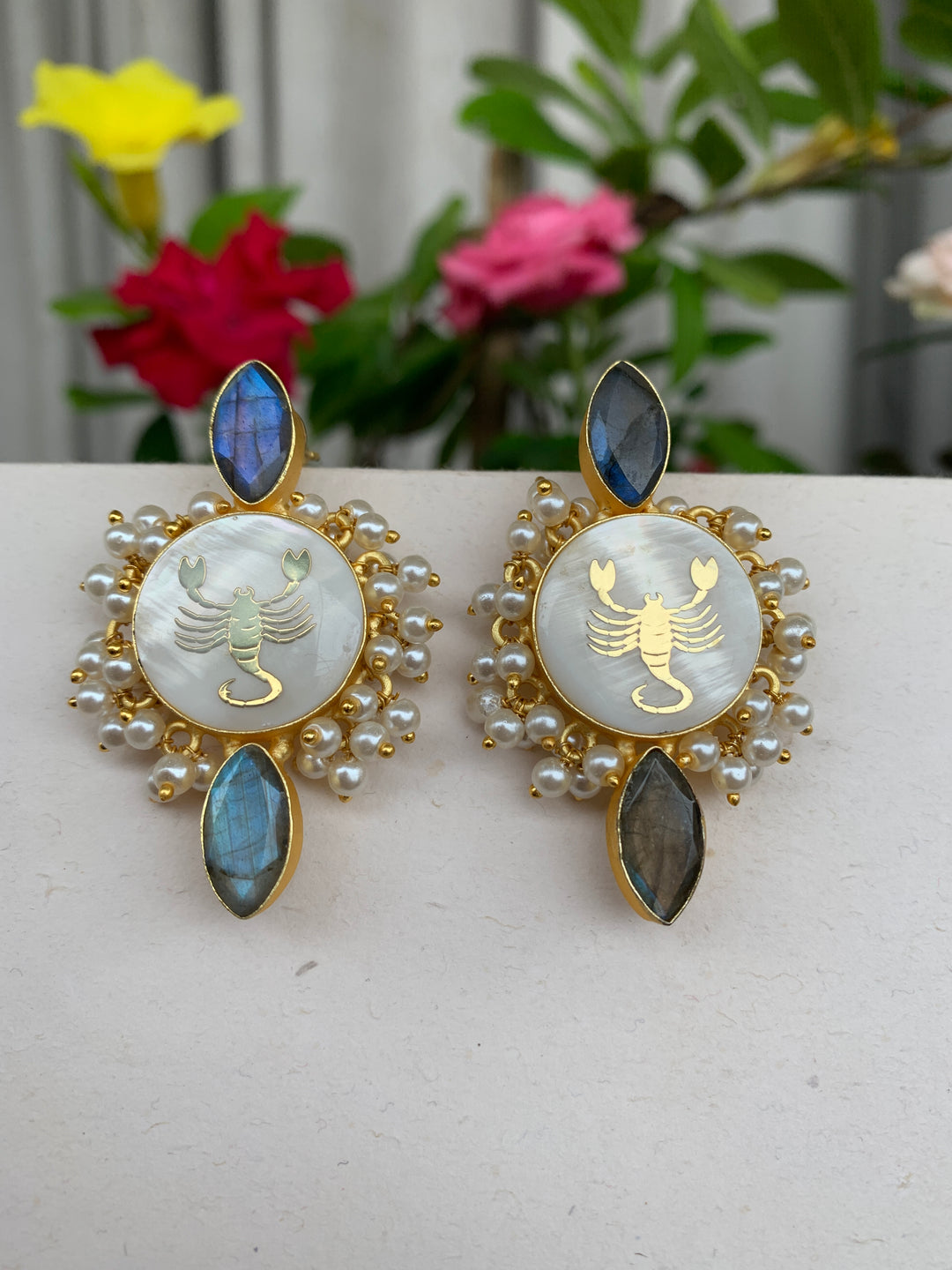 Embossed MOP Stud Earrings