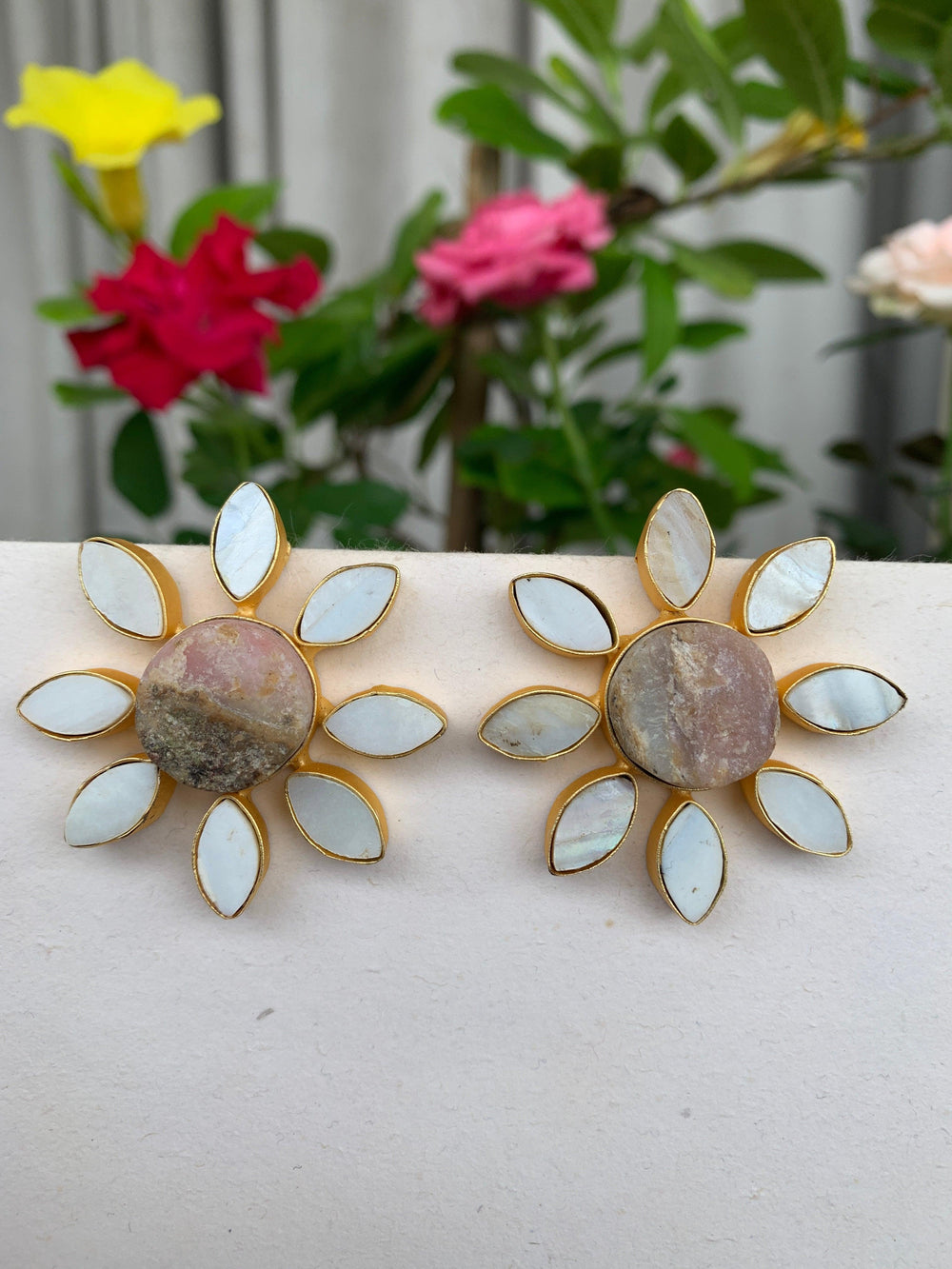White Floral Studs - SHIVKA