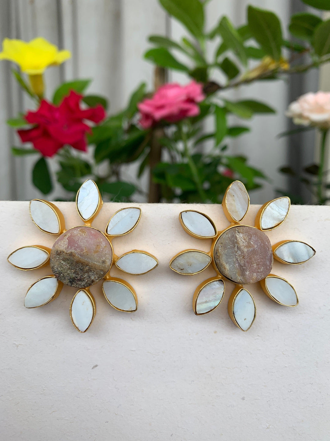 White Floral Studs - SHIVKA