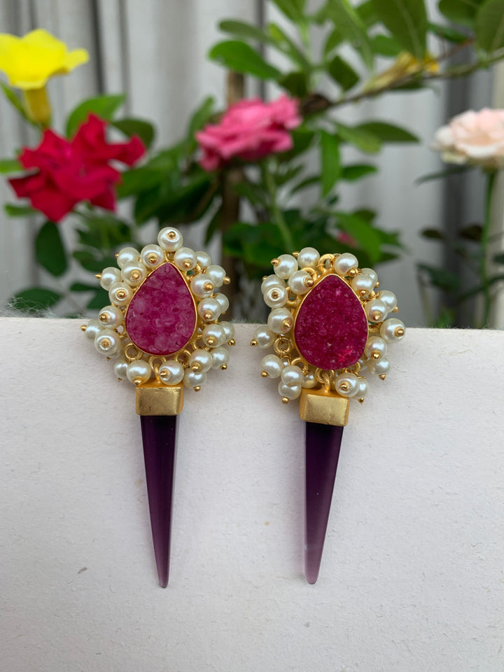 Bright Pink Crystal Earrings