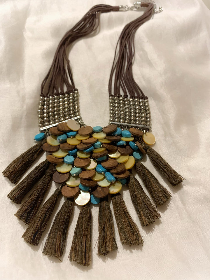 Blue Brown Tribal Necklace