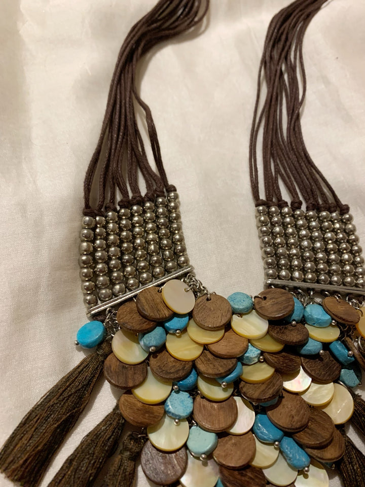 Blue Brown Tribal Necklace