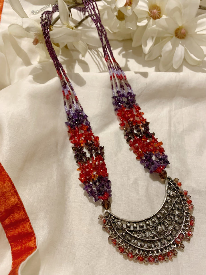 Crescent Beaded Long Necklace