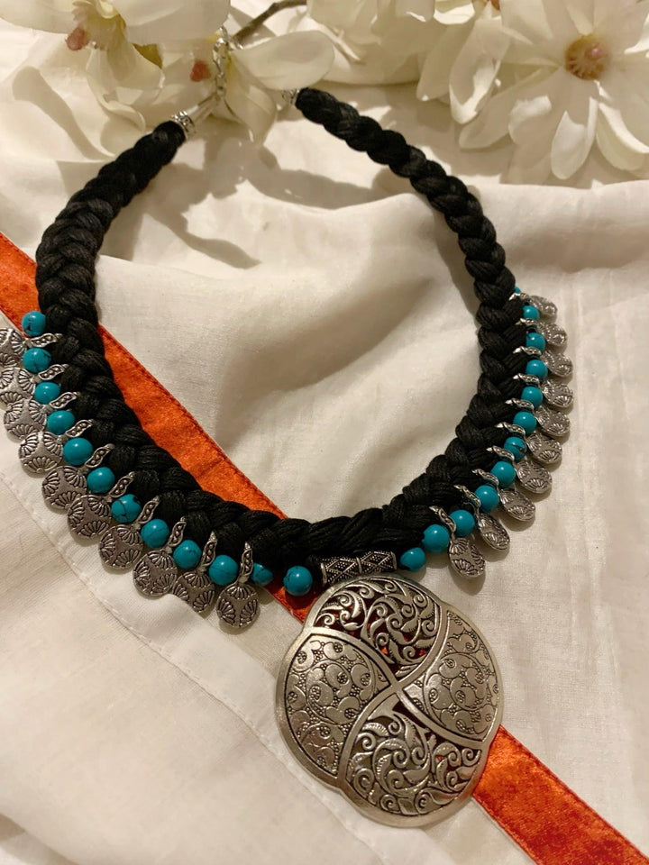 Silver Turquoise Tribal Necklace - SHIVKA