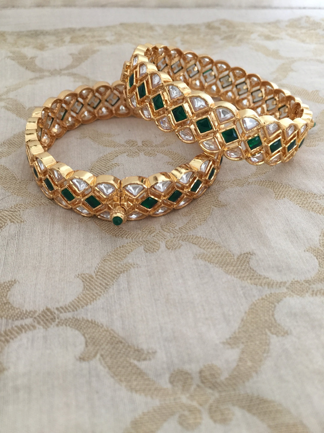 Classic Green Kundan Bangles - Set of 2
