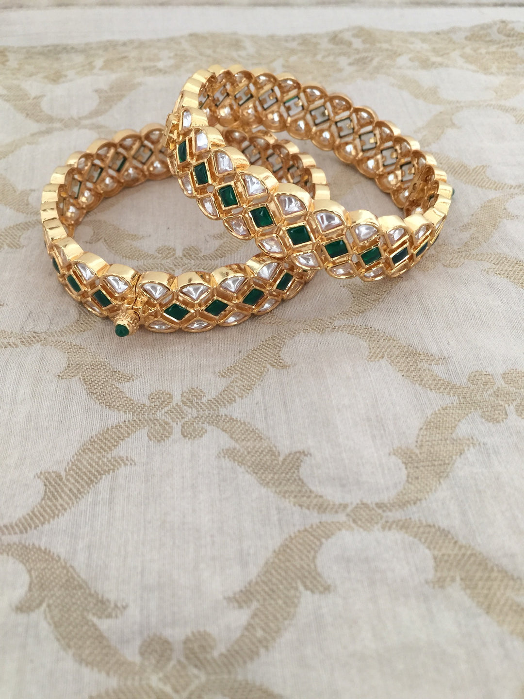 Classic Green Kundan Bangles - Set of 2