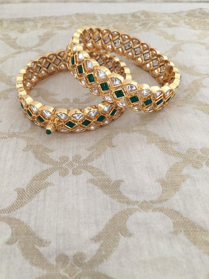 Classic Green Kundan Bangles - Set of 2