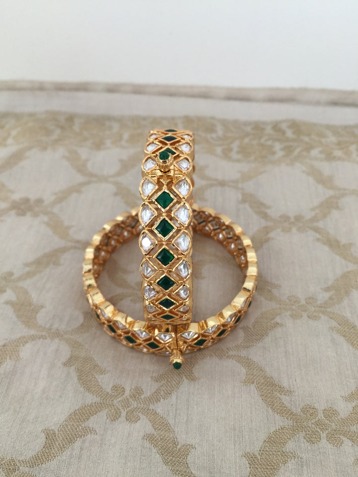 Classic Green Kundan Bangles - Set of 2