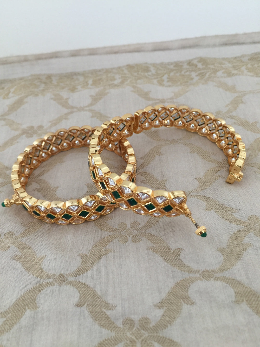 Classic Green Kundan Bangles - Set of 2