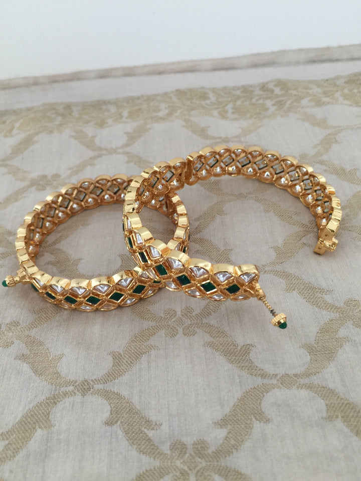 Classic Green Kundan Bangles - Set of 2