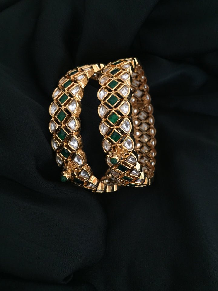 Classic Green Kundan Bangles - Set of 2