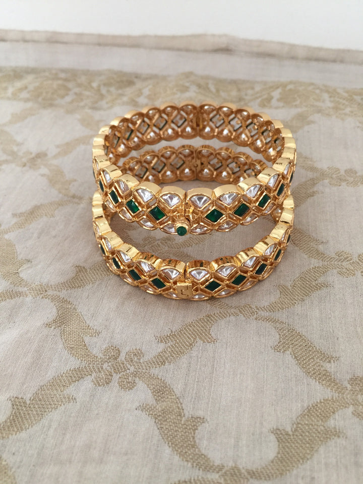 Classic Green Kundan Bangles - Set of 2