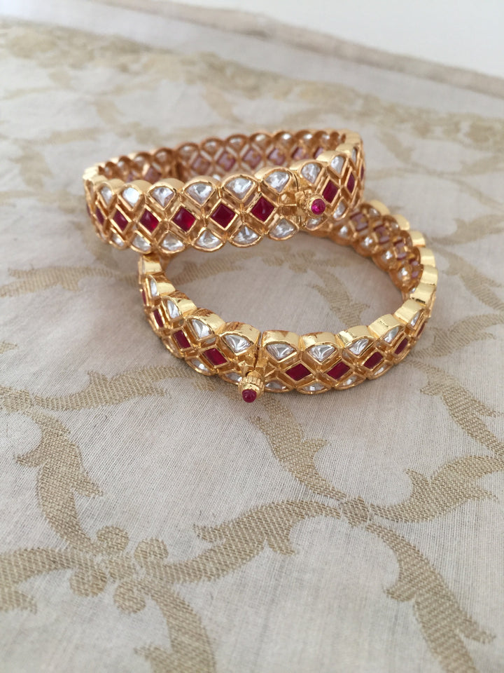 Classic Red Kundan Bangles - Set of 2