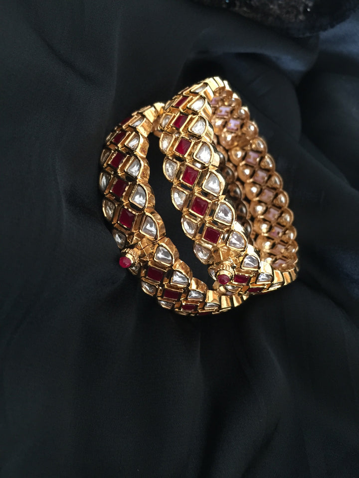 Classic Red Kundan Bangles - Set of 2