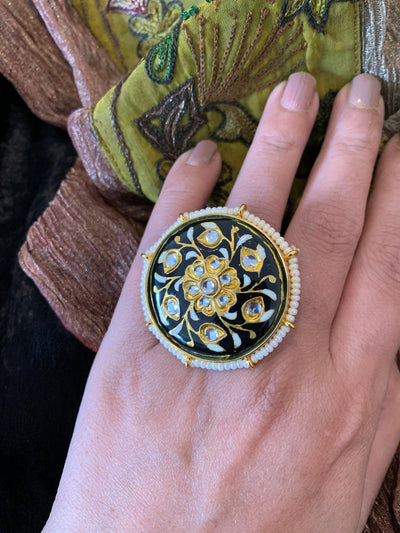 Marble Black Blossom Ring - SHIVKA