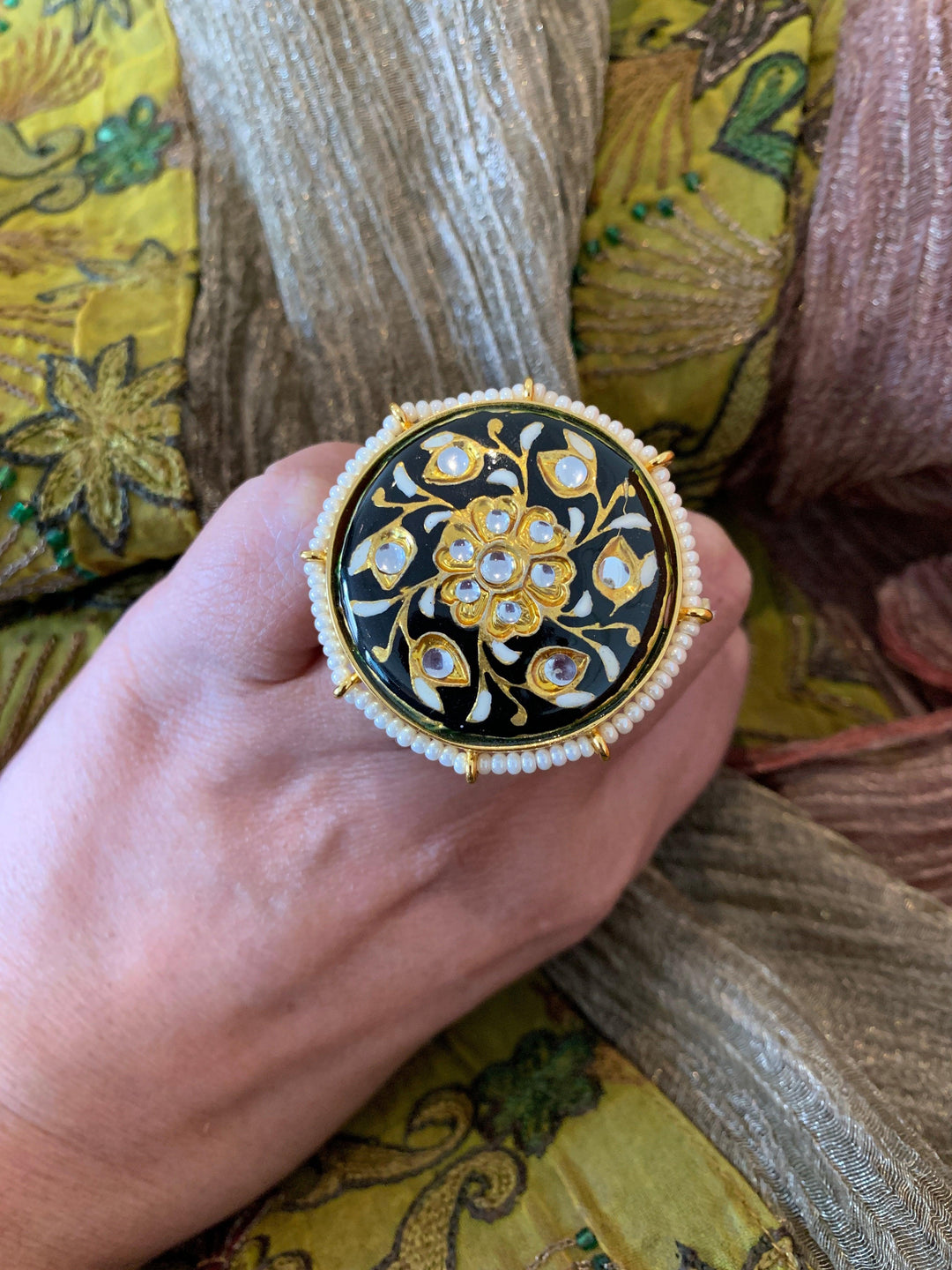 Marble Black Blossom Ring - SHIVKA