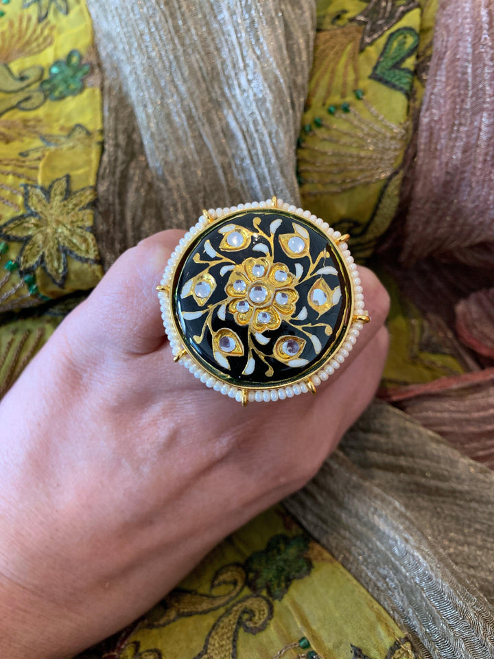 Marble Black Blossom Ring - SHIVKA