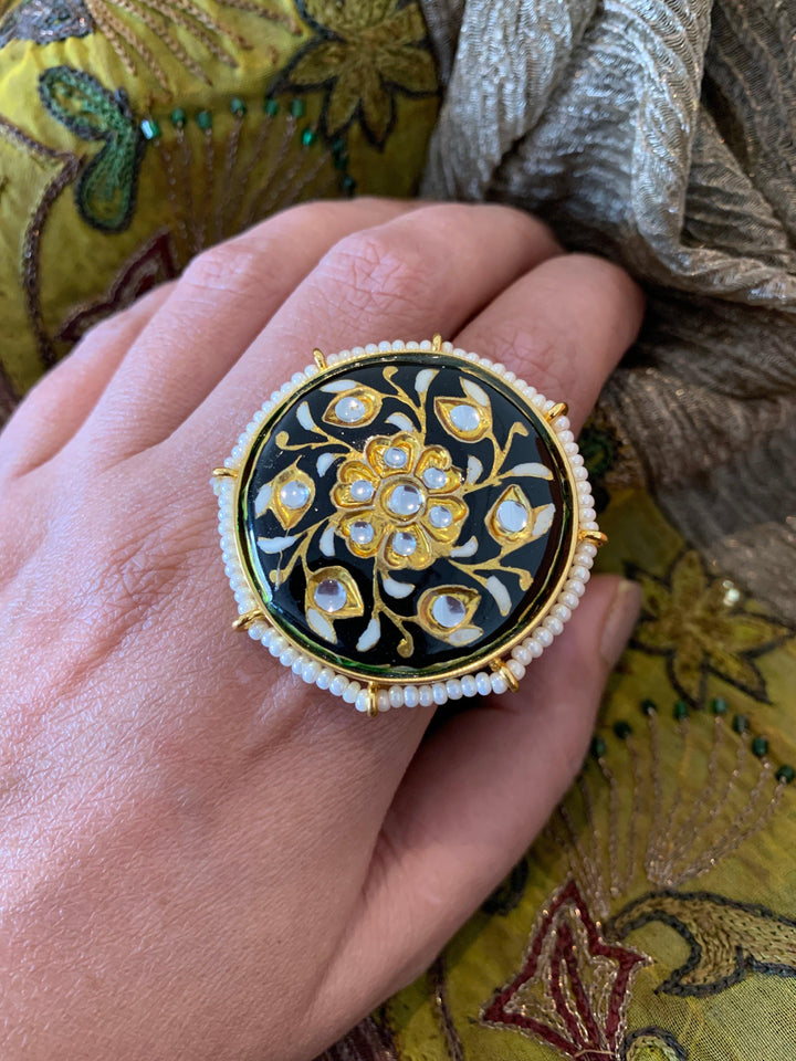 Marble Black Blossom Ring - SHIVKA