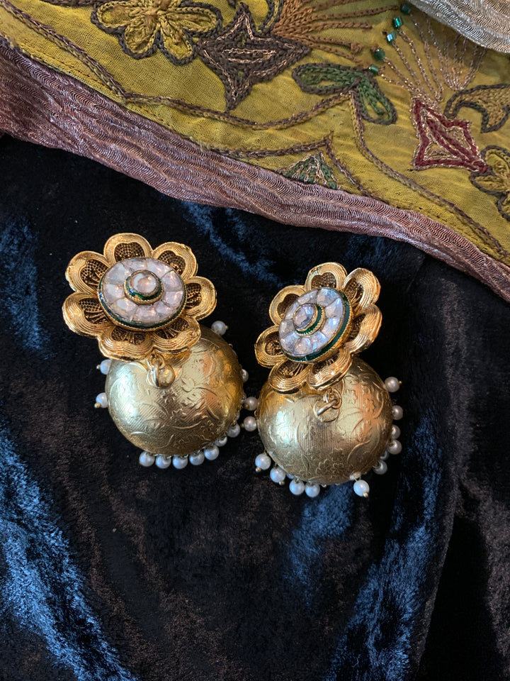 Ethereal Flower Gold Jhumka Earrings