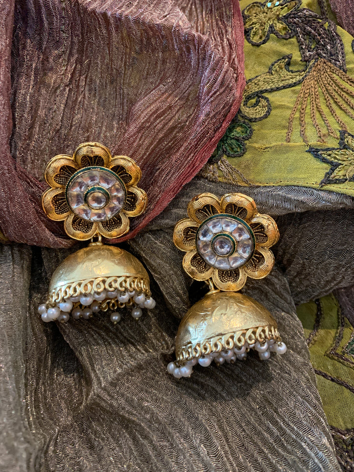 Ethereal Flower Gold Jhumka Earrings