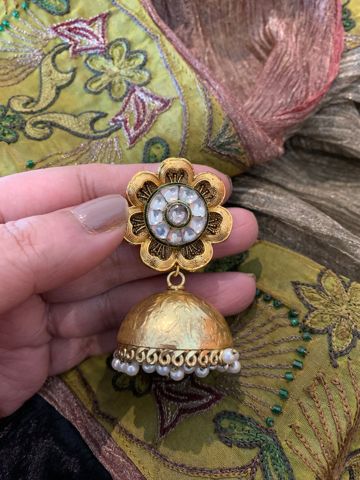 Ethereal Flower Gold Jhumka Earrings