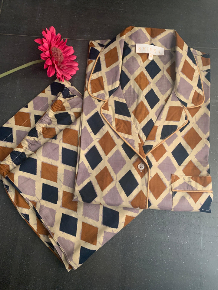 Geometric Print Nightsuit - SHIVKA