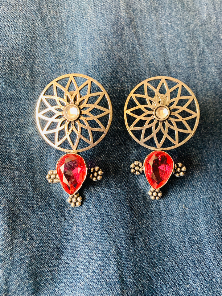 Designer Pink Crystal Stud Earrings