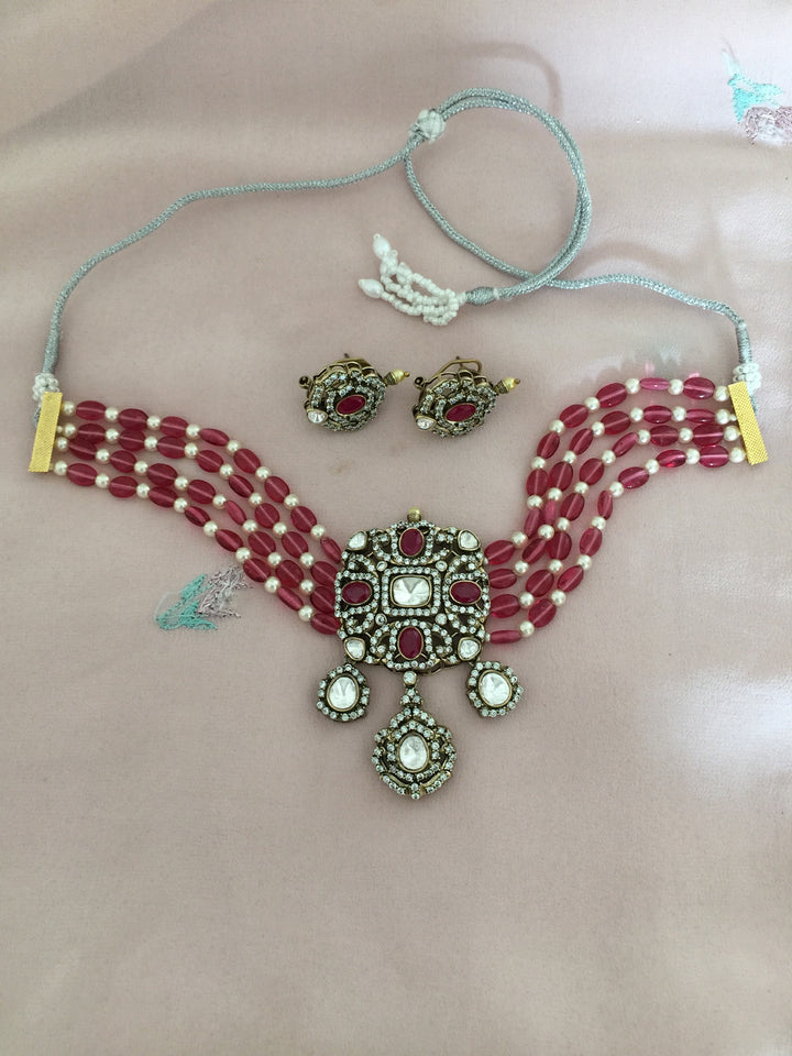 The Noor Jahan Necklace Set | Victorian Kundan Choker with Earrings