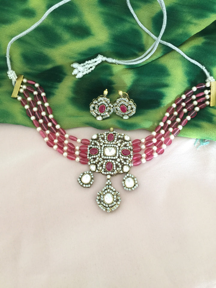 The Noor Jahan Necklace Set | Victorian Kundan Choker with Earrings