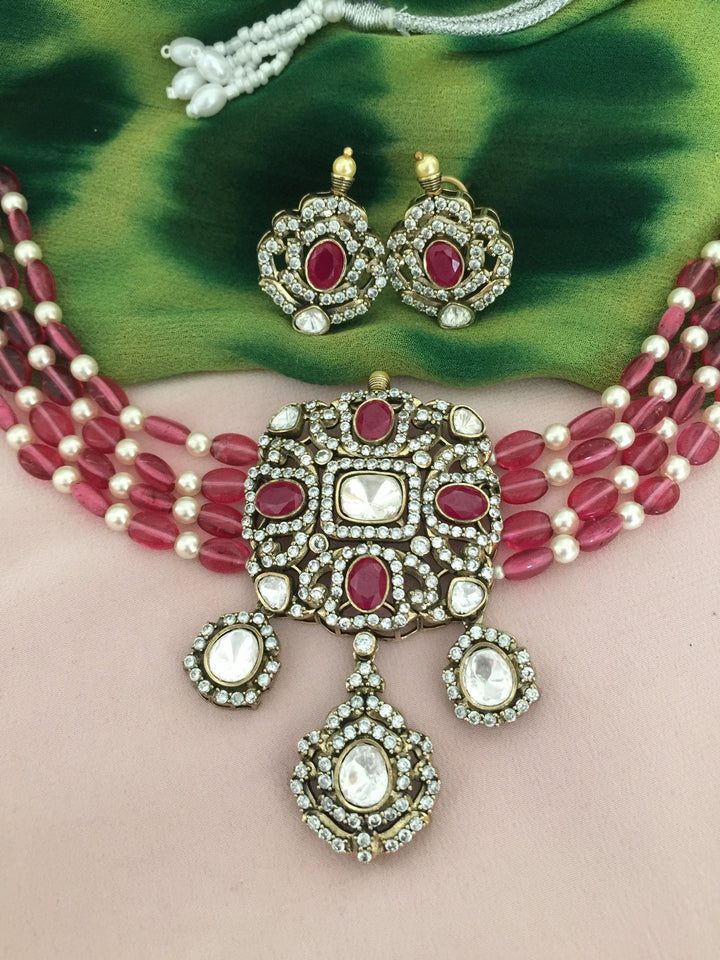 The Noor Jahan Necklace Set | Victorian Kundan Choker with Earrings