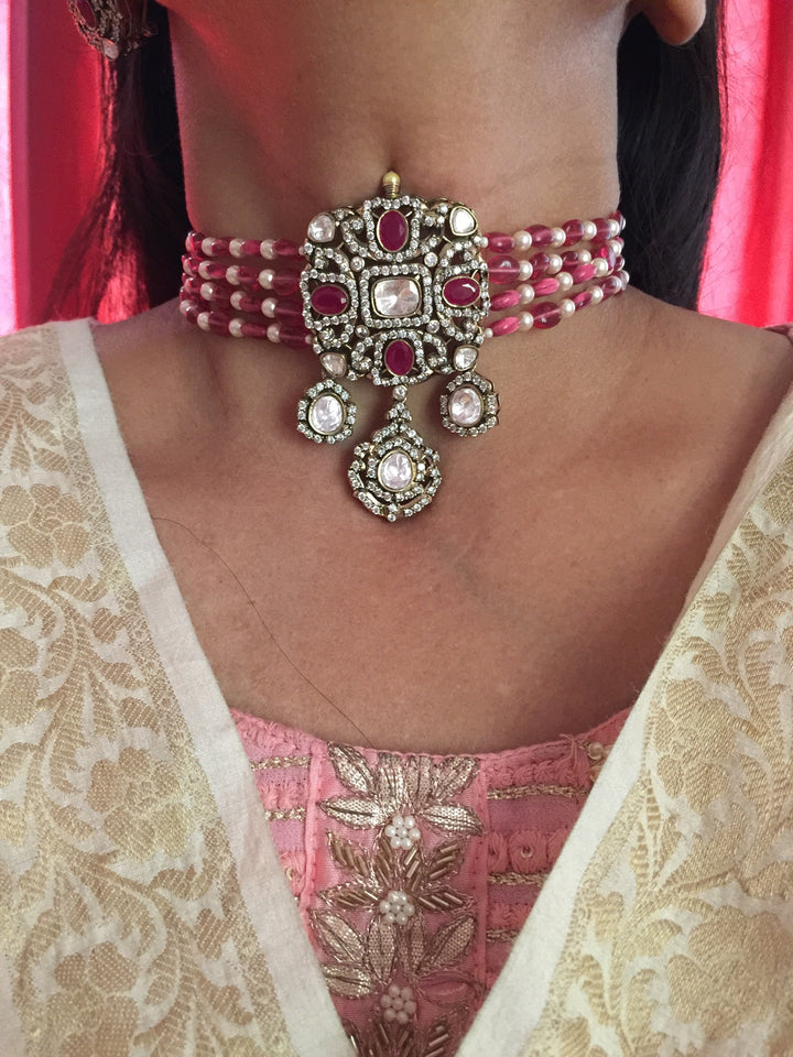 The Noor Jahan Necklace Set | Victorian Kundan Choker with Earrings