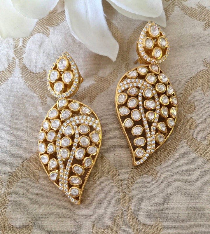 Pure 925 Moissanite Polki Silver Earrings