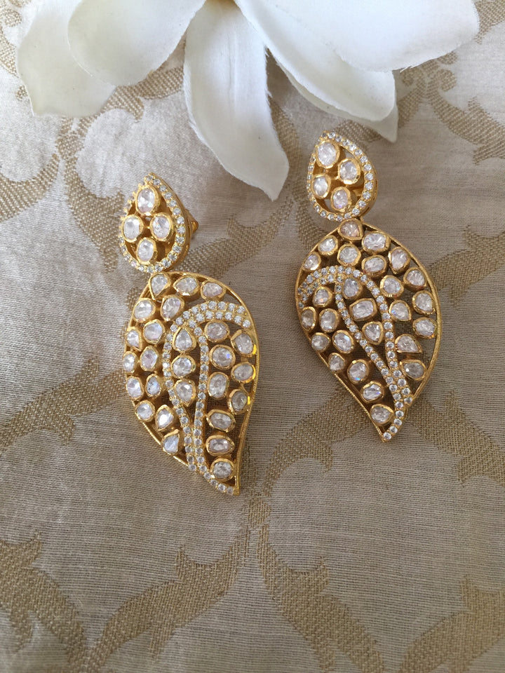 Pure 925 Moissanite Polki Silver Earrings