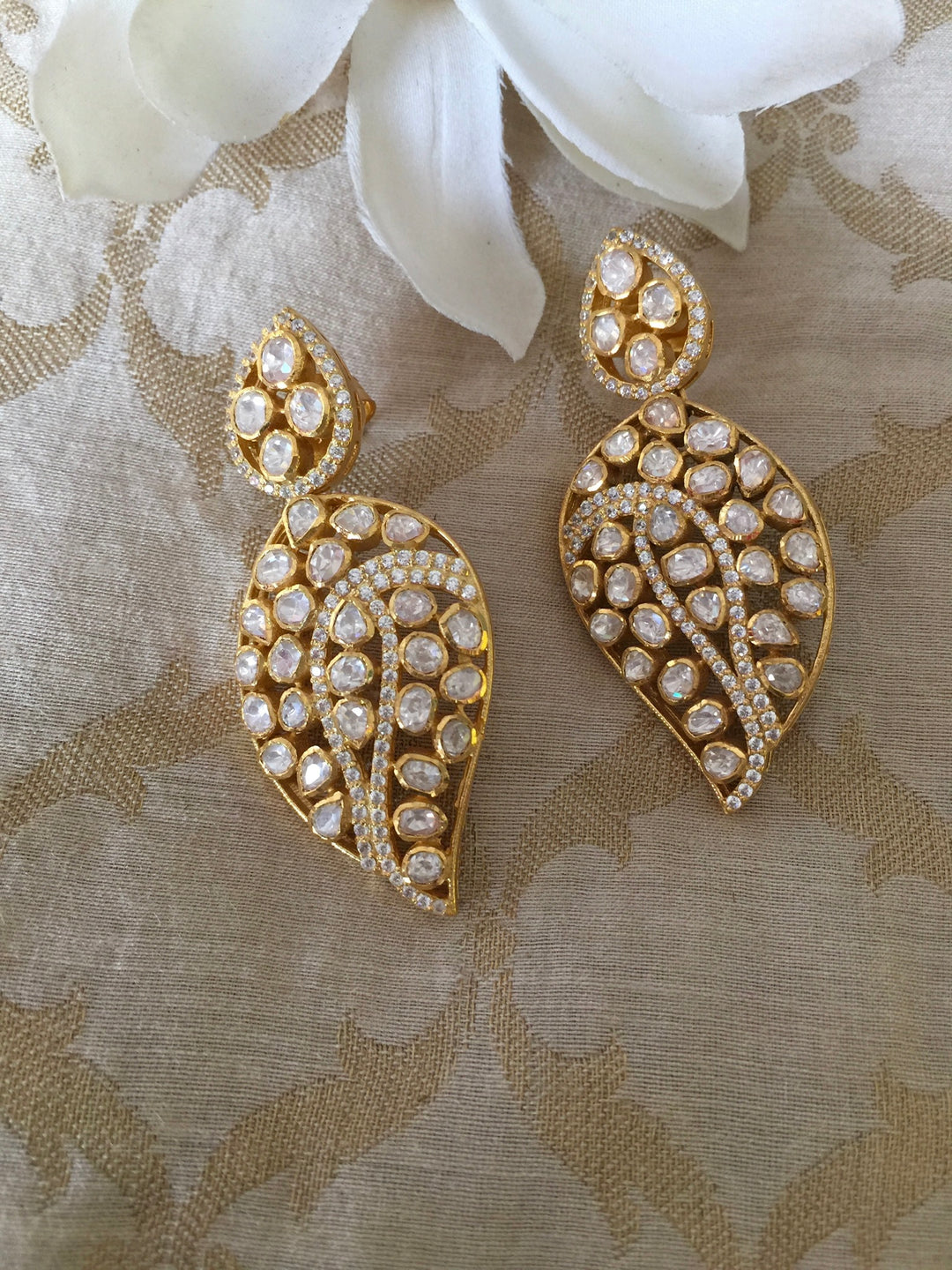 Pure 925 Moissanite Polki Silver Earrings