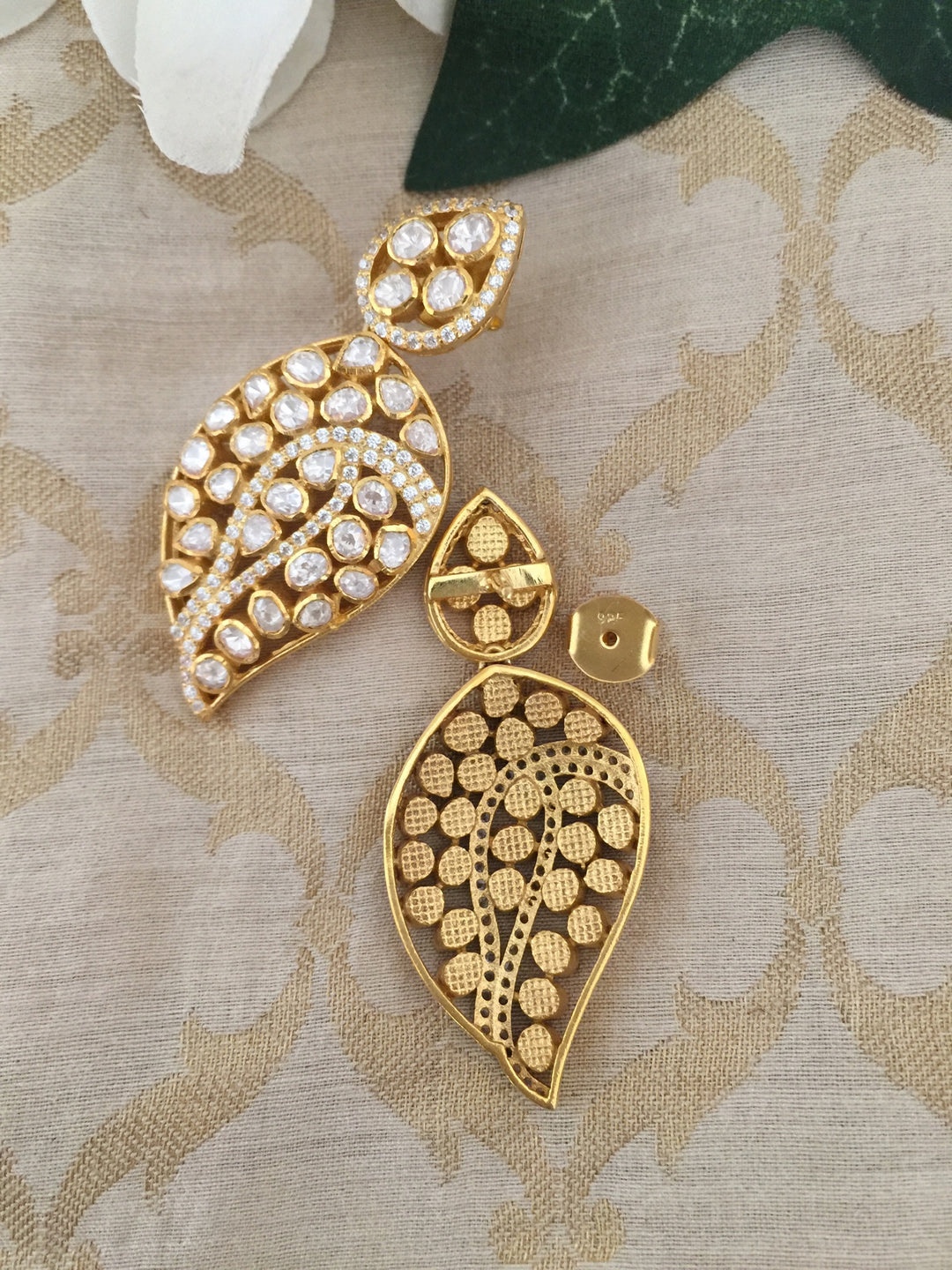 Pure 925 Moissanite Polki Silver Earrings