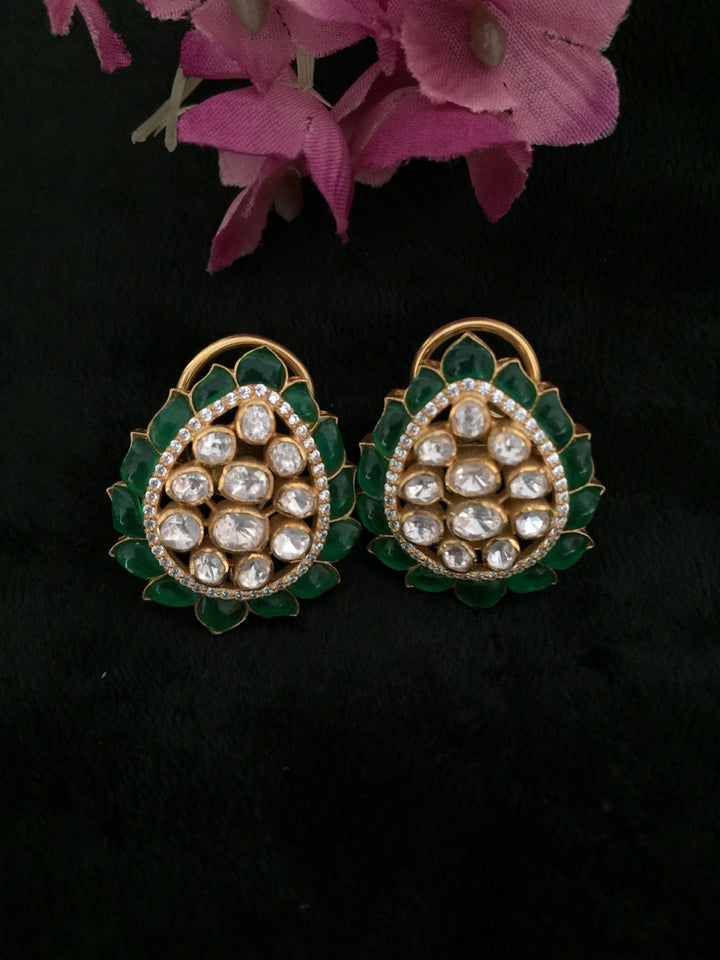 Pure 925 Moissanite Polki Silver Earrings