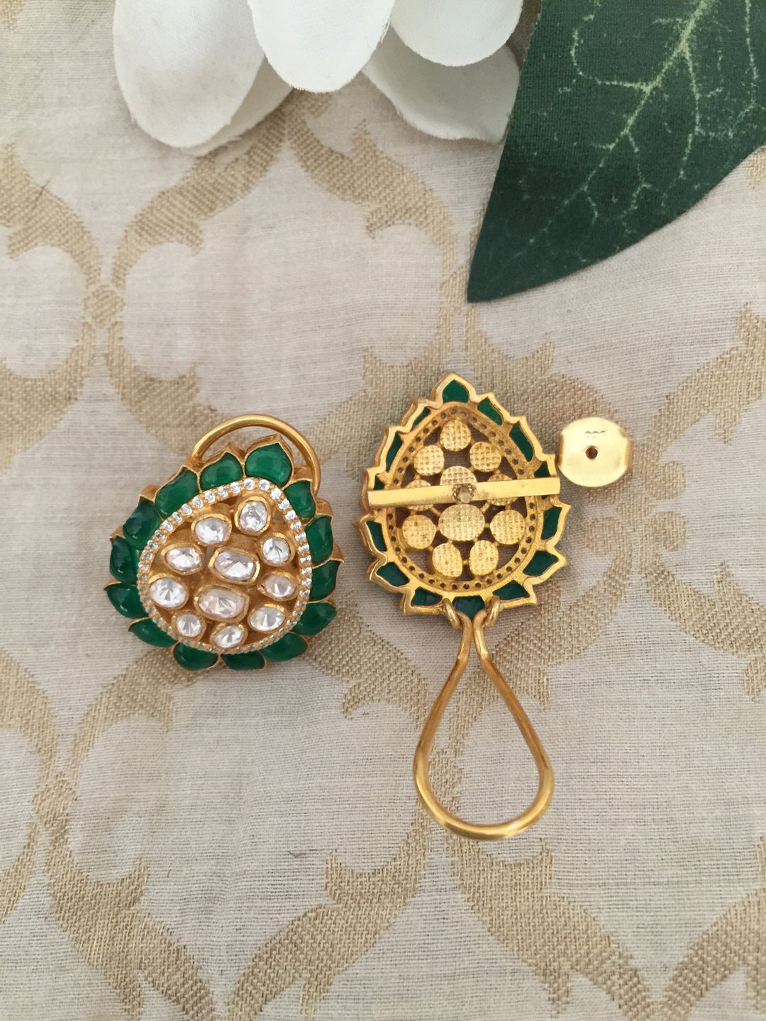 Pure 925 Moissanite Polki Silver Earrings