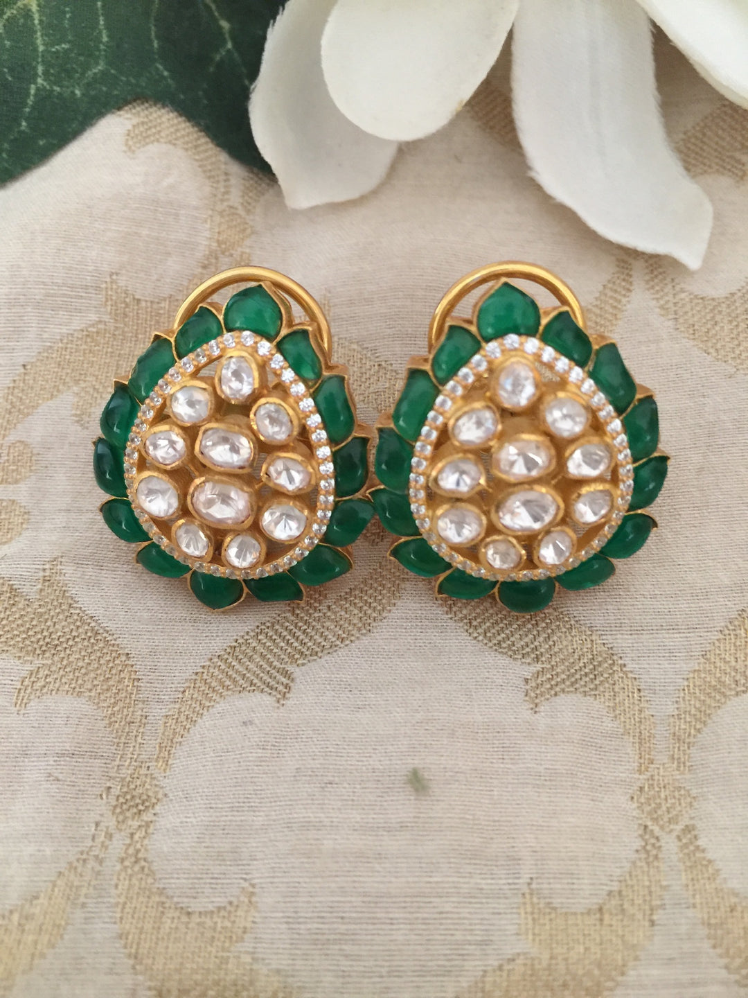 Pure 925 Moissanite Polki Silver Earrings