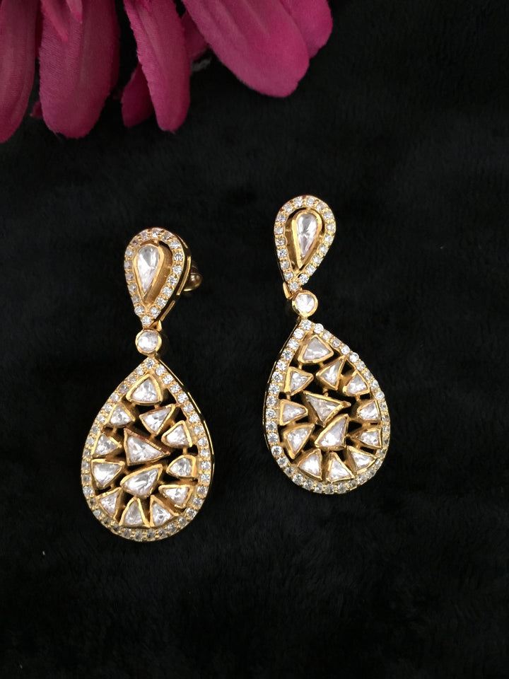 Pure 925 Moissanite Polki Silver Earrings