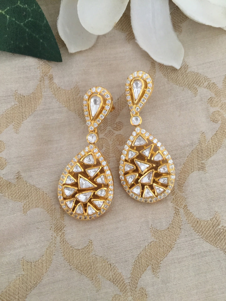 Pure 925 Moissanite Polki Silver Earrings