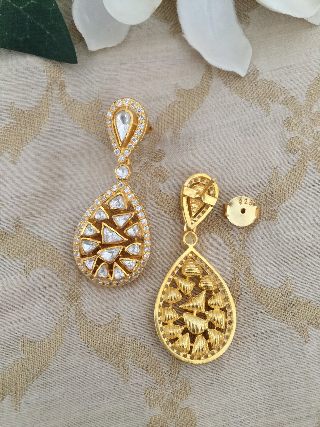 Pure 925 Moissanite Polki Silver Earrings