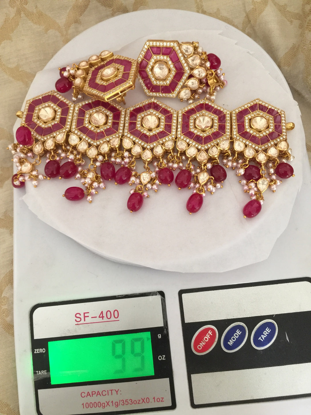 Pure 925 Moissanite Polki Silver Choker Necklace with Earrings