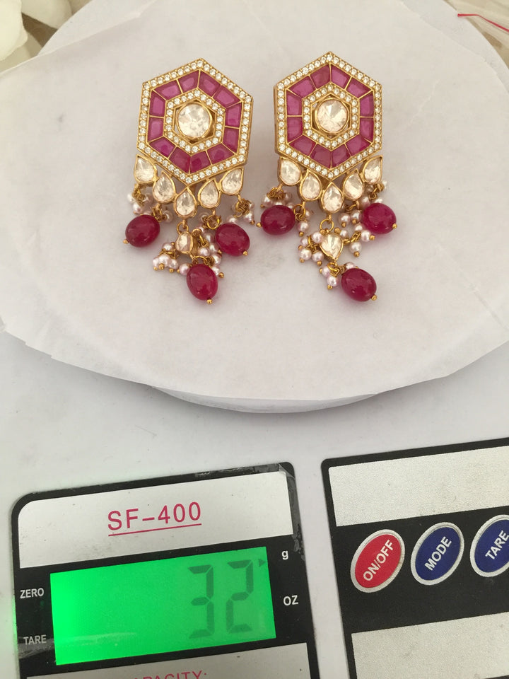 Pure 925 Moissanite Polki Silver Choker Necklace with Earrings