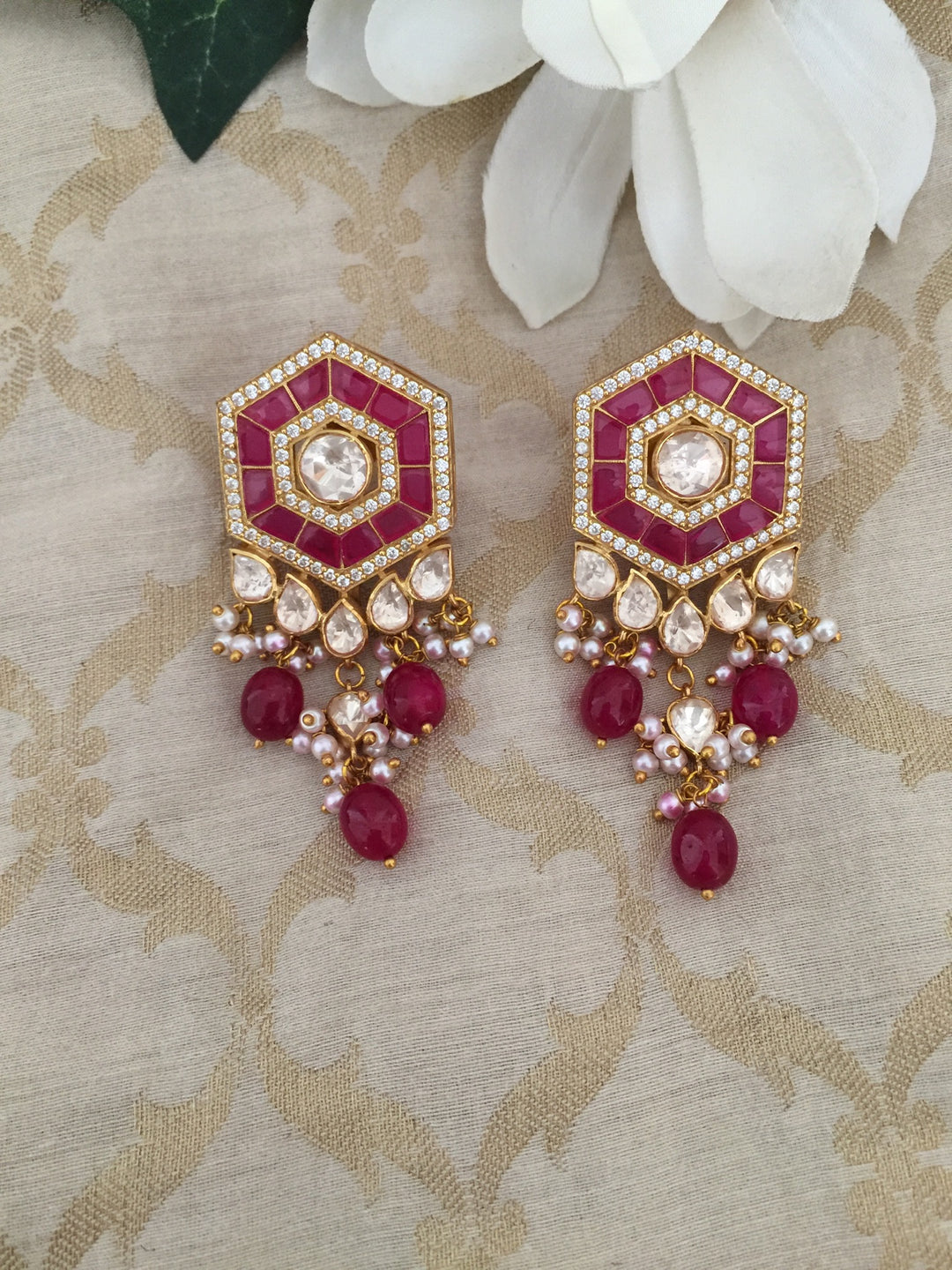 Pure 925 Moissanite Polki Silver Choker Necklace with Earrings