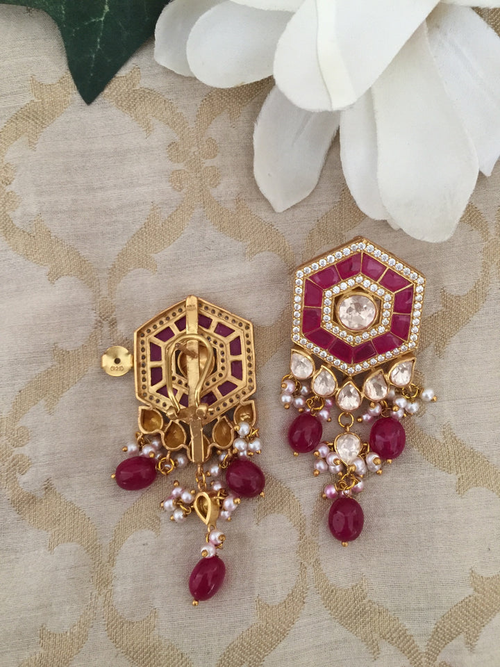 Pure 925 Moissanite Polki Silver Choker Necklace with Earrings