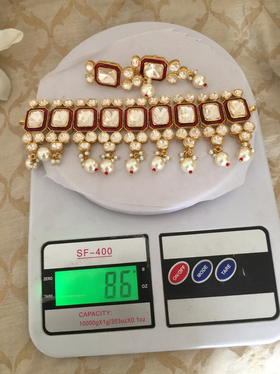 Pure 925 Moissanite Polki Silver Choker Necklace with Earrings