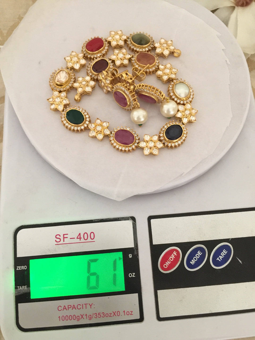 Pure 925 Moissanite Polki Silver Choker Necklace with Earrings