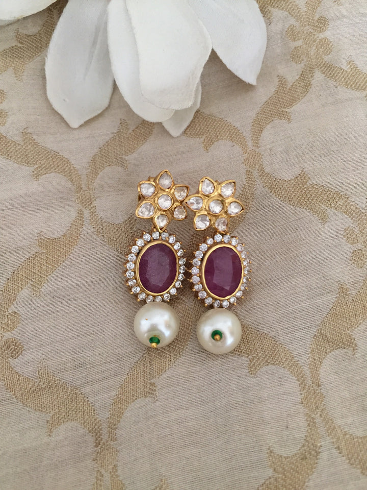 Pure 925 Moissanite Polki Silver Choker Necklace with Earrings