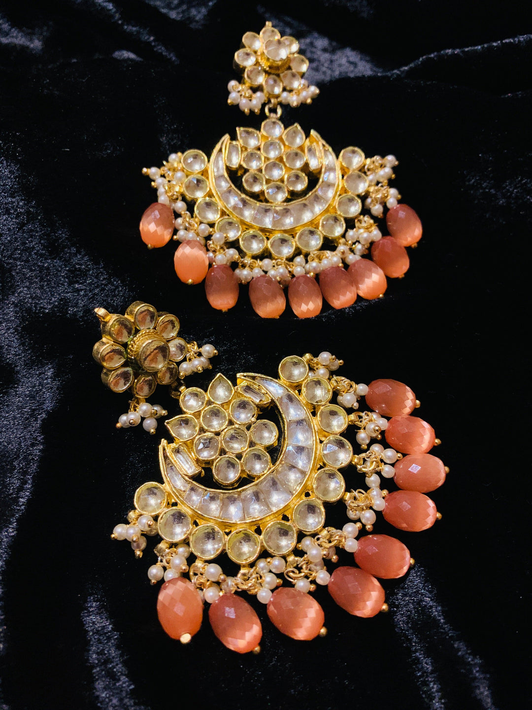 Peach Drops Pachi Kundan Earrings - SHIVKA
